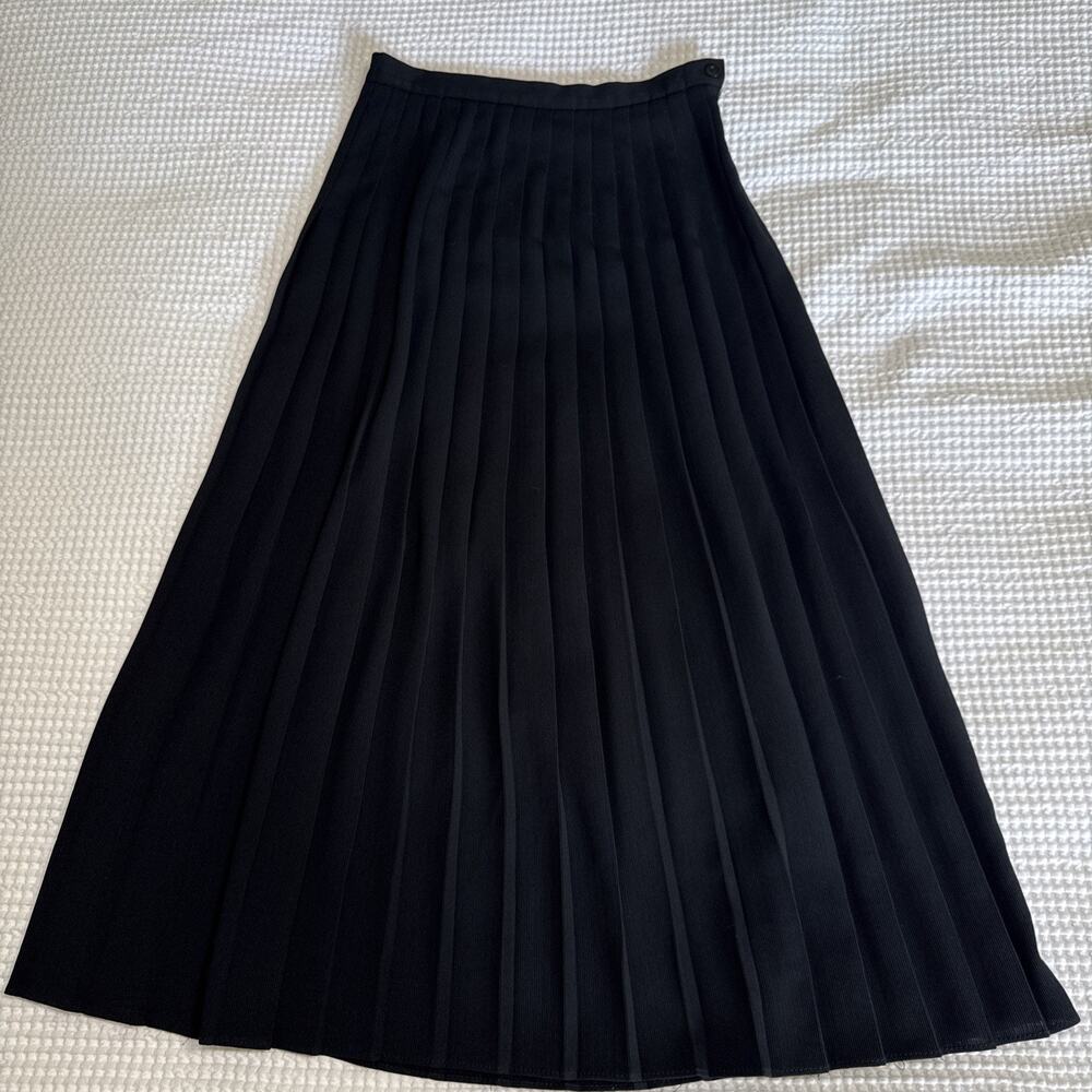 Garfield & Marks Black Knit Pleated Maxi Skirt Womens Size 8 Side Zip Vtg EUC